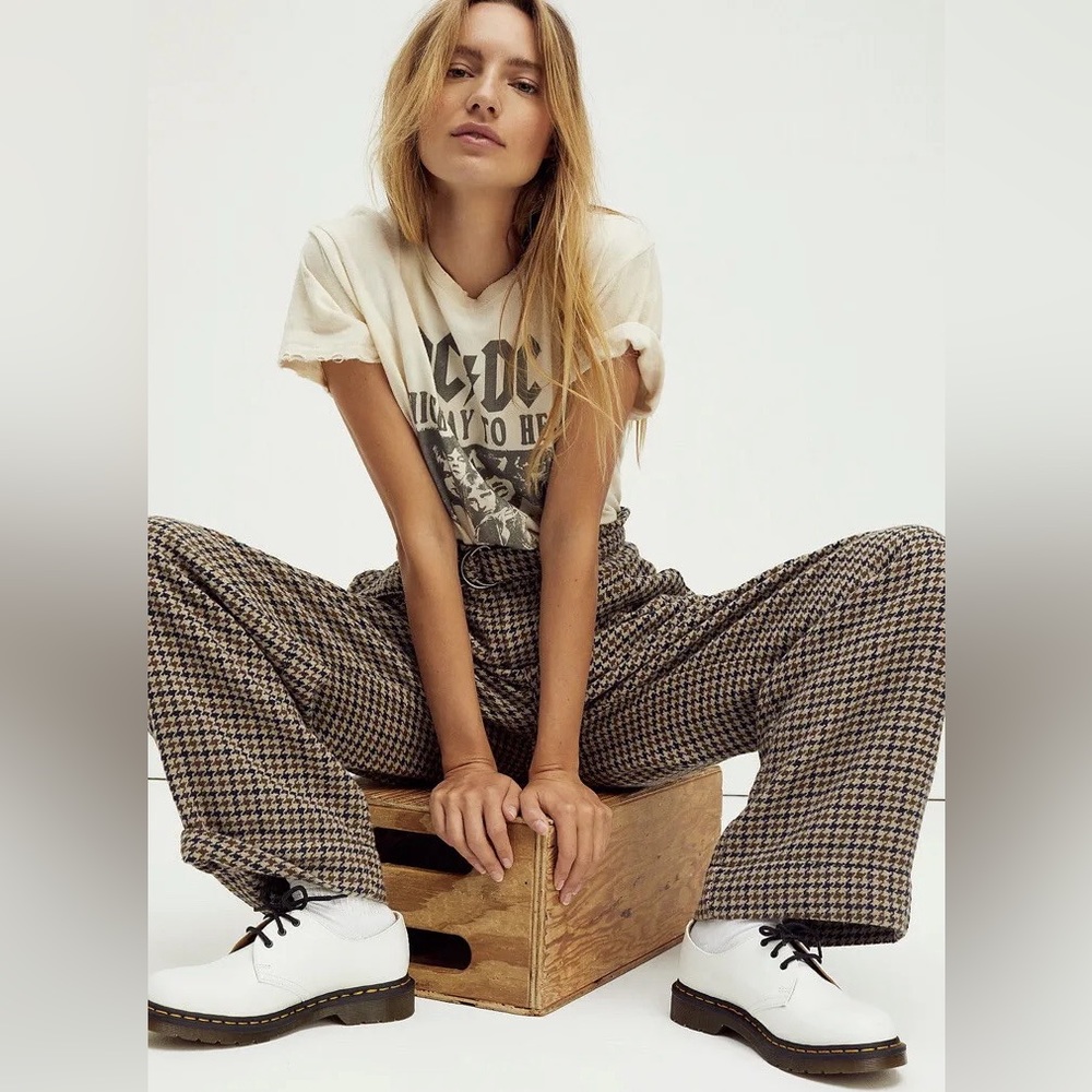 Free People Maryam Belted Wide Leg Pleated Houndstooth Trousers in Size XS